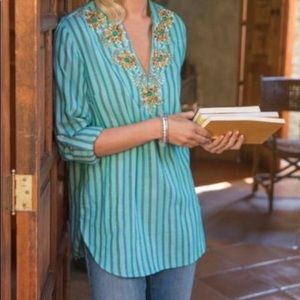 Soft Surroundings Tortola Bead Tunic Striped Top